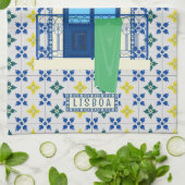 Portugees tegels en raam balkon met vogel theedoek (Gevouwen)