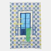 Portugees tegels en raam balkon met vogel theedoek (Verticaal)