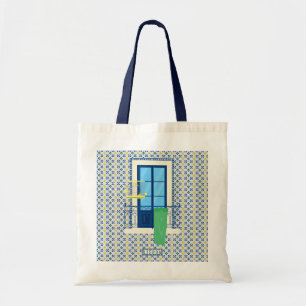 Portugees tegels en raam balkon met vogel tote bag