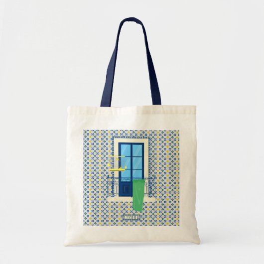 Portugees tegels en raam balkon met vogel tote bag (Voorkant)