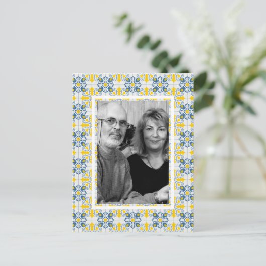 Portugees tegels familie foto lijst kerstkaart feestdagenkaart (Staand voorkant)