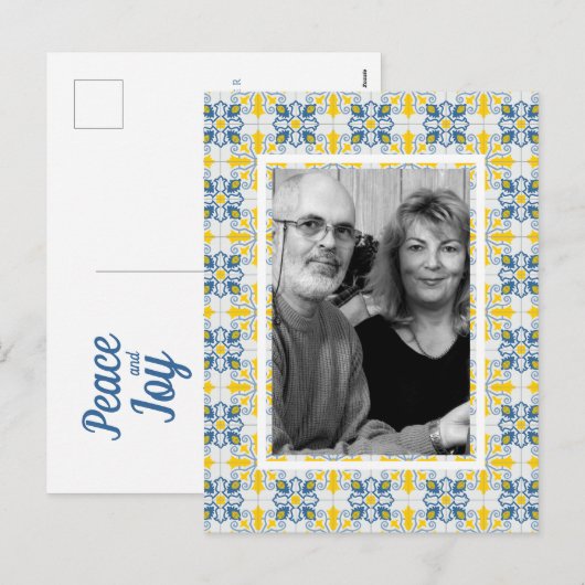 Portugees tegels familie foto lijst kerstkaart feestdagenkaart (Voorkant / Achterkant)