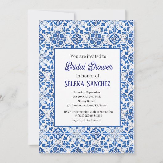 Portugees tegels Floral Waterverf Vrijgezellenfees Kaart (Voorkant)