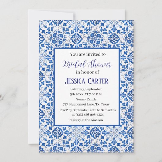 Portugees tegels Floral Waterverf Vrijgezellenfees Kaart (Voorkant)