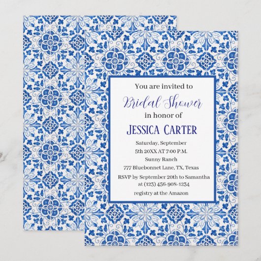 Portugees tegels Floral Waterverf Vrijgezellenfees Kaart (Voorkant / Achterkant)