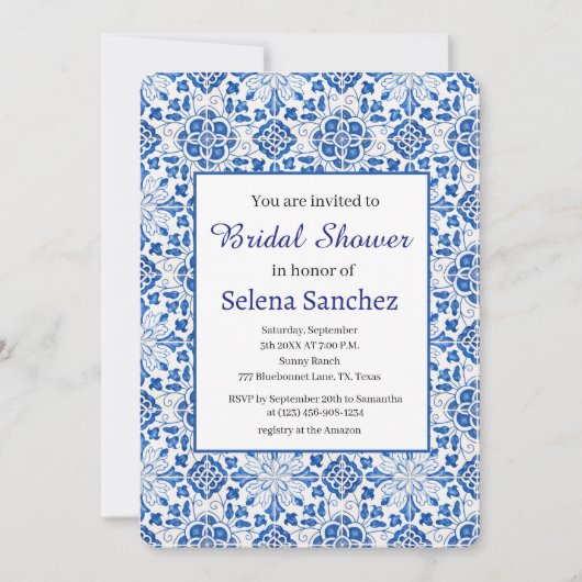 Portugees tegels Floral Waterverf Vrijgezellenfees Kaart (Voorkant)