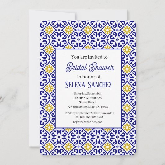 Portugees tegels Floral Waterverf Vrijgezellenfees Kaart (Voorkant)