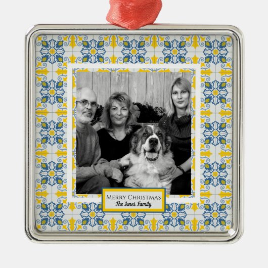 Portugees Tegels Foto lijst voor familie kerst Metalen Ornament (Voorkant)