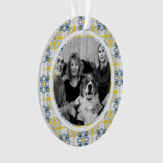 Portugees Tegels Foto lijst voor familie kerst Ornament (voorkant)