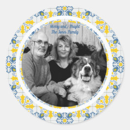 Portugees Tegels Foto lijst voor familie kerst Ronde Sticker