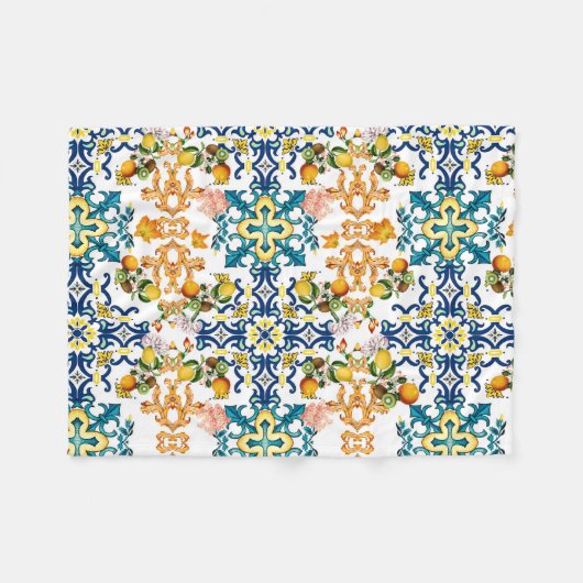 Portugees  tegels kiwi en citroenmoer cu fleece deken (Voorkant (Horizontaal))