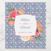 Portugees Tegels Kleurrijke Fruitbloemen Bruiloft Wijn Etiket (Enkel label)