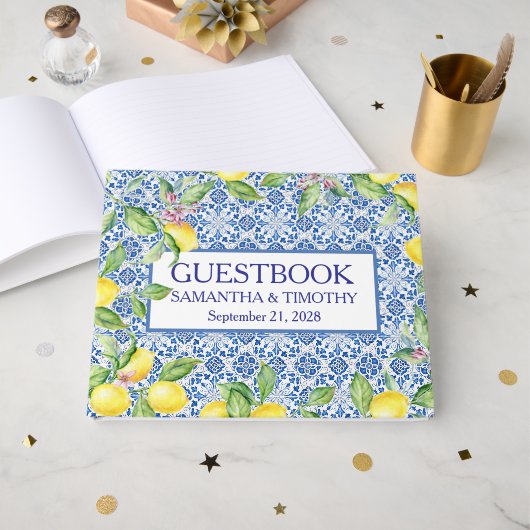 Portugees tegels Lemon Destination Elegant Trouwen Gastenboek (Voorkant open)