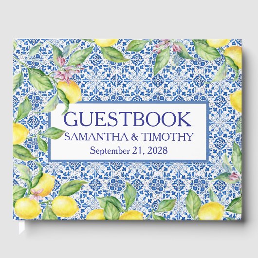 Portugees tegels Lemon Destination Elegant Trouwen Gastenboek (Voorkant)