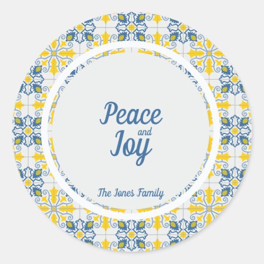 Portugees  tegels lijst voor familie kerst ronde sticker (Voorkant)