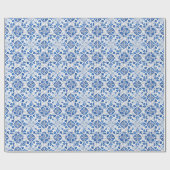 Portugees Tegels Mediterraan Blauw Bloemen Cadeaupapier (Vlak)