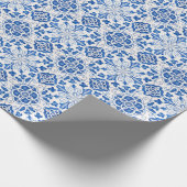 Portugees Tegels Mediterraan Blauw Bloemen Cadeaupapier (Hoek)