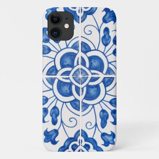 Portugees Tegels Mediterraan Blauw Bloemen Case-Mate iPhone Case (Achterkant)