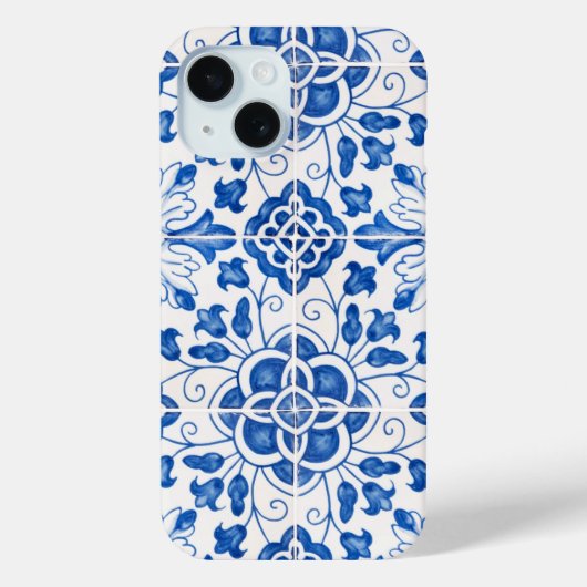Portugees Tegels Mediterraan Blauw Bloemen Case-Mate iPhone Case (Achterkant)