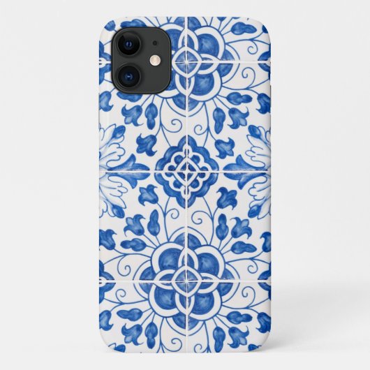 Portugees Tegels Mediterraan Blauw Bloemen Case-Mate iPhone Case (Achterkant)