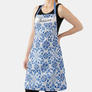 Portugees Tegels Mediterraan Blauw Bloemen Schort