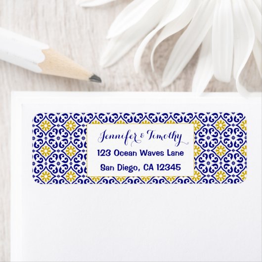 Portugees Tegels Mediterraan Blauw Bruiloft Etiket (Insitu)