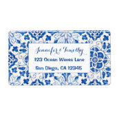 Portugees Tegels Mediterraan Blauw Bruiloft Etiket (Voorkant)