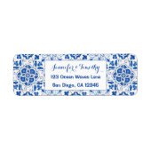 Portugees Tegels Mediterraan Blauw Bruiloft Etiket (Voorkant)