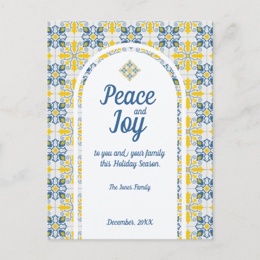 Portugees tegels Vrede en Vreugde Kerstkaart Feestdagenkaart (Voorkant)