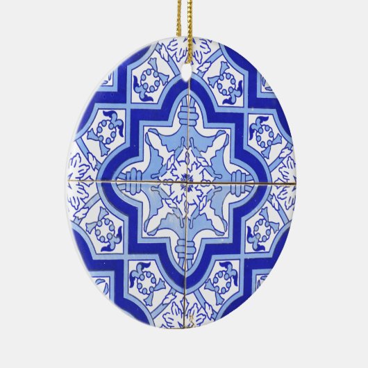 Portugees Tile Blue en White Keramisch Ornament (Rechts)