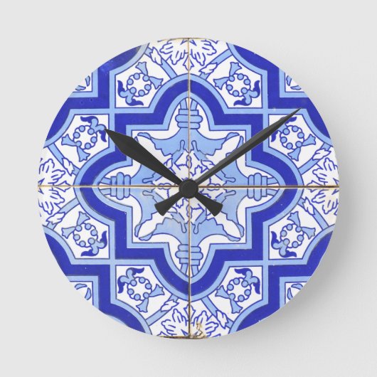 Portugees Tile Blue en White Ronde Klok (Voorkant)