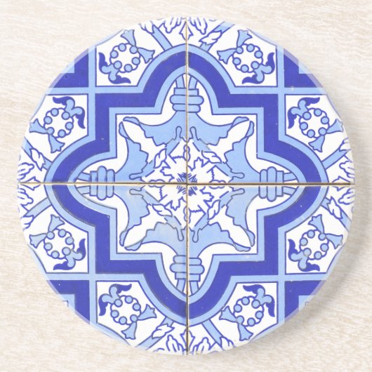 Portugees Tile Blue en White Zandsteen Onderzetter (Voorkant)