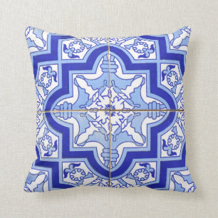 Portugees Tile Patio pillow blue Azulejos Kussen