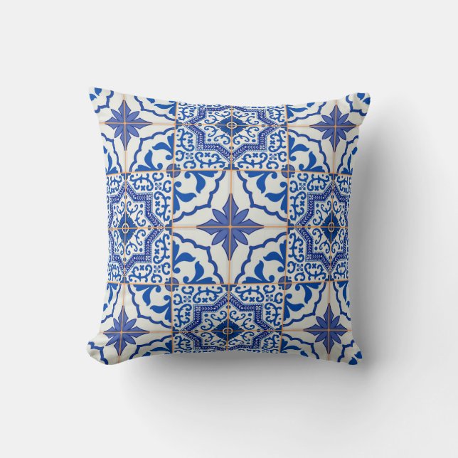Portugees Tile Patio Pillow Blue Kussen (Voorkant)