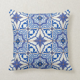 Portugees Tile Patio Pillow Blue Kussen