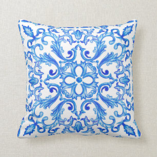 Portugees Tile Scroll Pillow Blue Kussen