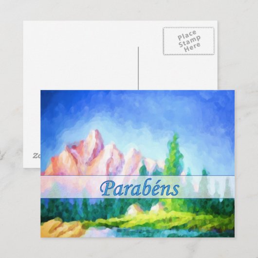 Portugees Verjaardag Roze Berg Briefkaart (Voorkant / Achterkant)