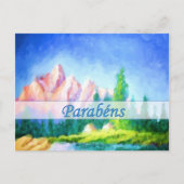 Portugees Verjaardag Roze Berg Briefkaart (Voorkant)