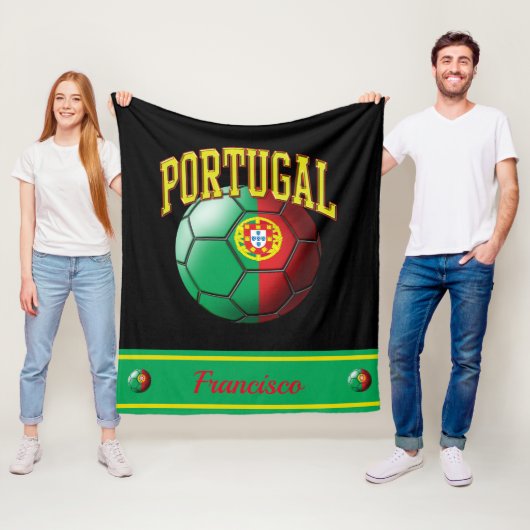 Portugees Vlag Voetbal | Naam Fleece Deken (In situ)