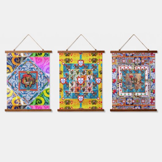 Portugees volkskunst ontwerp hangend wandkleed (Driedubbel)