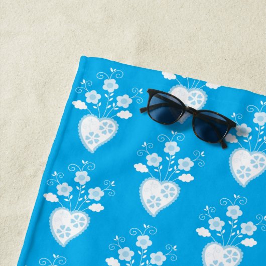 Portugees volksromantisch hart in bloesems patroon strandlaken (In situ)