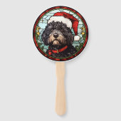 Portugees Water Dog Glas in lood Kerstmis Handwaaier (Voorkant)