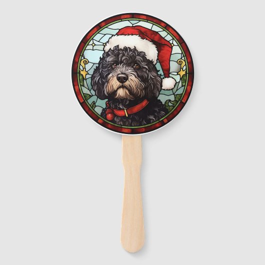 Portugees Water Dog Glas in lood Kerstmis Handwaaier (Voorkant)