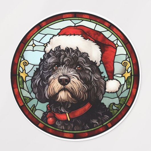 Portugees Water Dog Glas in lood Kerstmis Labels (Design 1)