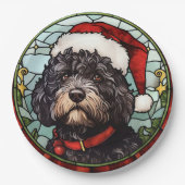 Portugees Water Dog Glas in lood Kerstmis Papieren Bordje (Voorkant)