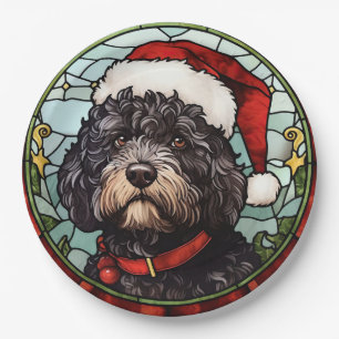 Portugees Water Dog Glas in lood Kerstmis Papieren Bordje