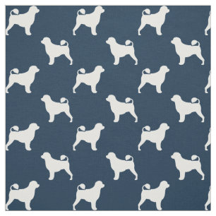 Portugees water Dog Silhouettes Blue en White Stof