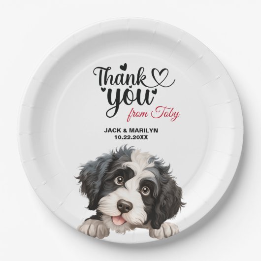 Portugees water hond bruiloft dank u papieren bordje (Voorkant)