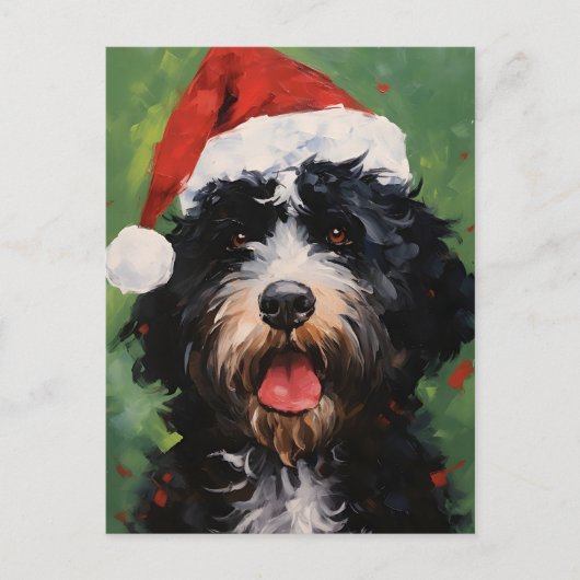 Portugees water hond Kerstborstel schilderen Briefkaart (Voorkant)