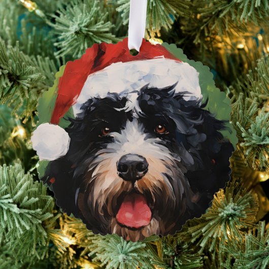 Portugees water hond Kerstborstel schilderen Ornament Kaart (Insitu (Drie))